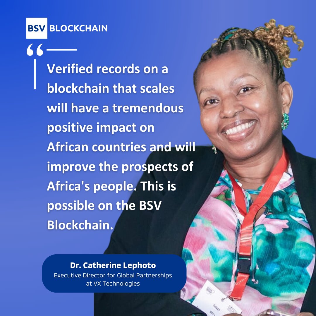 🚀 <a href="/RealDoctorC/">Dr Catherine Lephoto 🇿🇦 🇱🇸 🇺🇸 🇬🇭</a>, BSV Ambassador &amp; Exe. Dir. for Global Partnerships at <a href="/VXTECH/">VXTechnologies</a>, uses the BSV Blockchain to establish immutable and verifiable records in Africa's education and health sectors.

Learn more: hubs.la/Q028X-nw0
#BSVAfrica #BSVAmbassador #DigitalNigeria2023