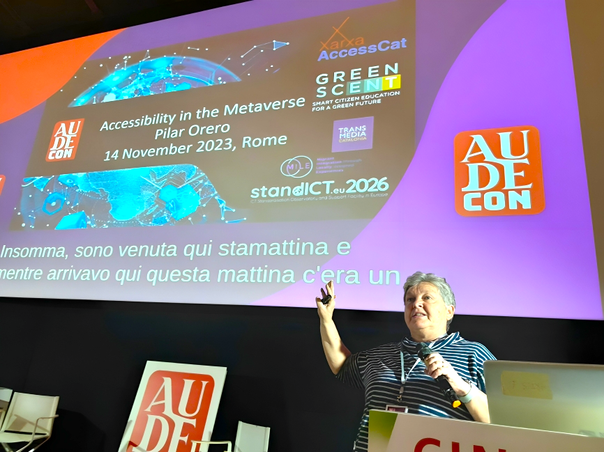XarxaAccessCat's tweet photo. AccessCat researcher Pilar Orero shared some insight on user-centered approaches regarding #accessibility at #AUDECON, the Audiodescription Conference 2023 held yesterday at @Cinecitta ๐ฅ
Learn all about #AUDECON 2023 at https://t.co/RVEA6hAugV https://t.co/FubSSYHnRg