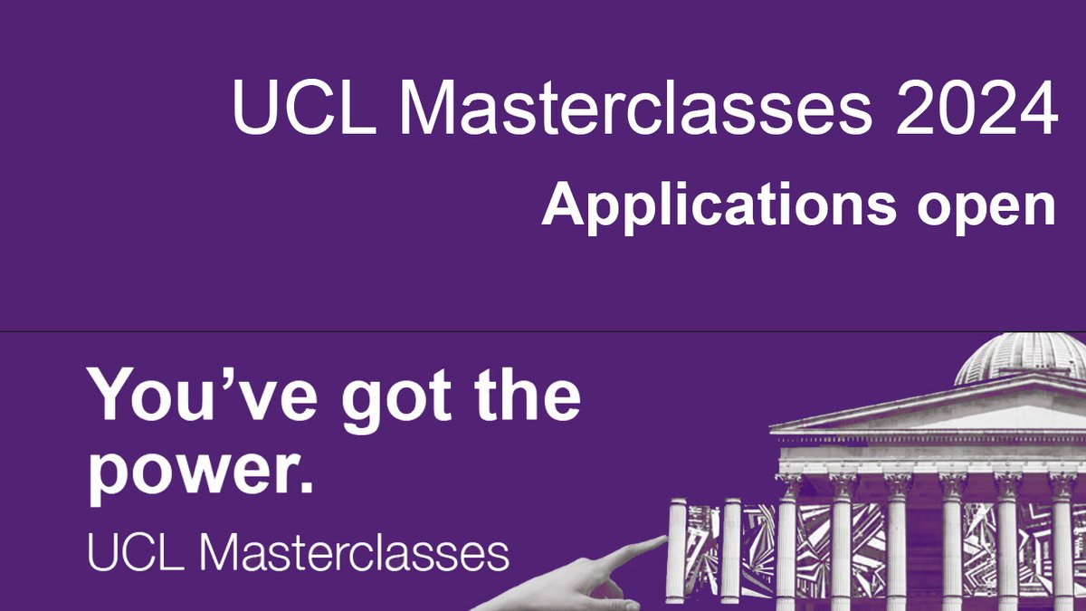 UCLOutreach's tweet photo. Applications are open for UCL Masterclasses 2024! Our ever popular subject specific, hour-long sessions are back online for Year 12s to get a taste of university. Sign up now for range of fascinating sessions presented by UCL academics! https://t.co/NTiJouey4U https://t.co/cBFojFnc3M