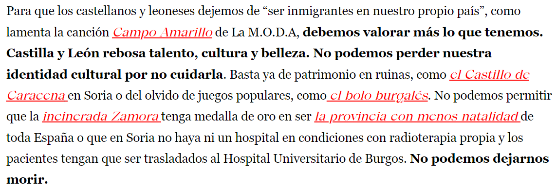 "No es raro escuchar a asturianos, gallegos o riojanos enorgullecerse de recalcar sus orígenes, pero

¿habéis oído a un castellano y leonés mencionar que es de su comunidad hinchándosele el pecho?" - Selma Asilá 

laperdizrojamagazine.es/laperdizroja/l…