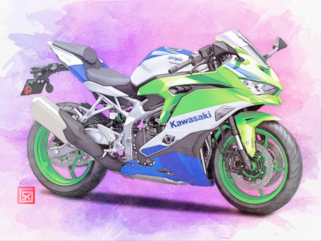 アクリル画 バイクに乗る人物 ぐーすけ@部屋に飾る乗り物イラスト垢 على X: 