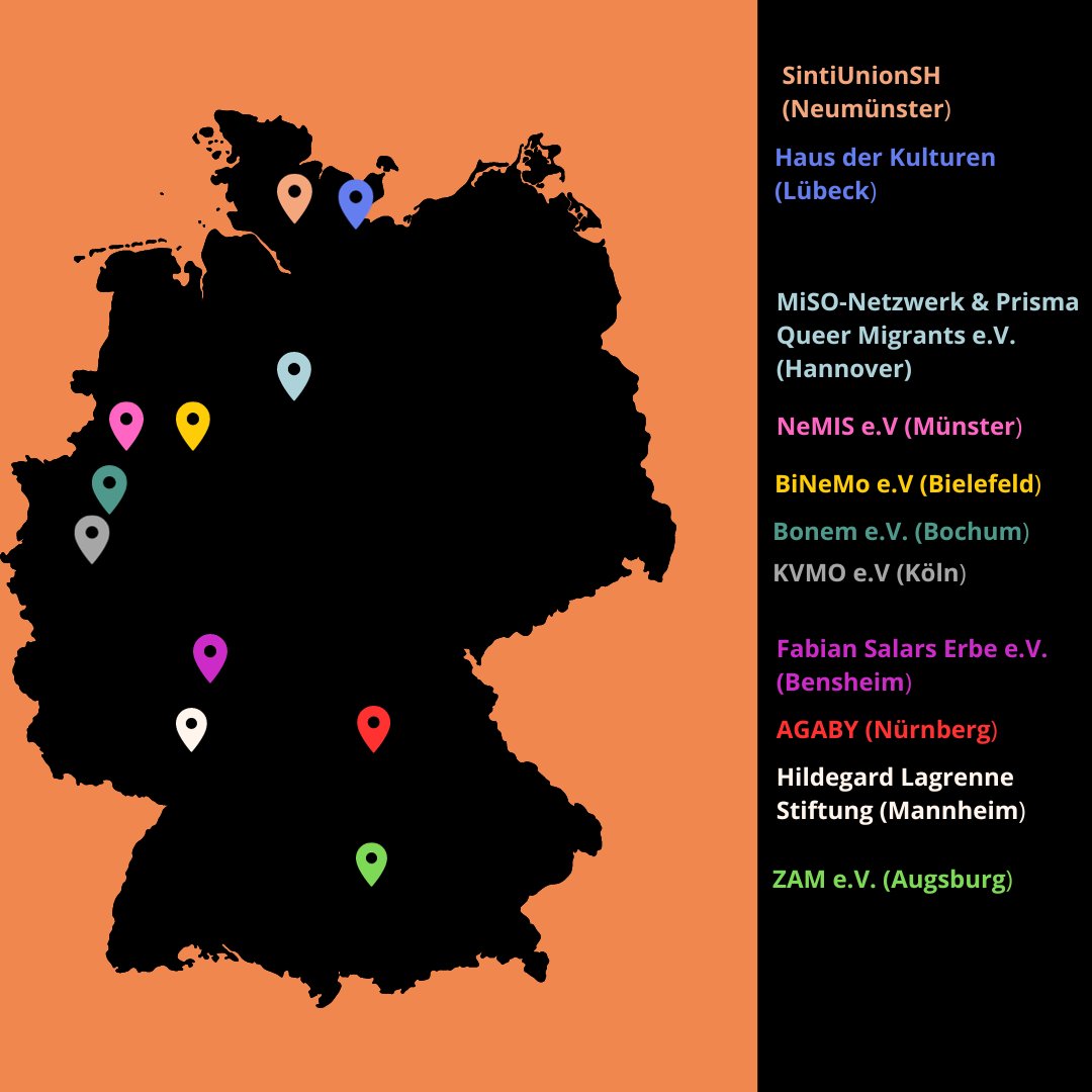 Project_WeAct's tweet photo. Hier findest du deine nächstgelegene passende #weact Beratungsstelle. Falls diese zu weit entfernt liegen sollte, können die Beratenden auch zu dir kommen oder dich telefonisch kontaktieren. Gemeinsam finden wir einen Weg zueinander.

#community #beratung #rassismus #racism https://t.co/RrqadUTKFT