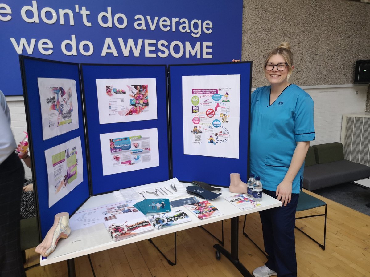 Next up is Julia promoting a career in Podiatry. Lots of activity at the NHS Tayside Careers Fair today! <a href="/ahpnhst/">ahpnhst</a> <a href="/clairec_ahpcyp/">Claire Curtis</a> @FeeReid_1ahped <a href="/nic_ahp/">Nic Richardson</a>