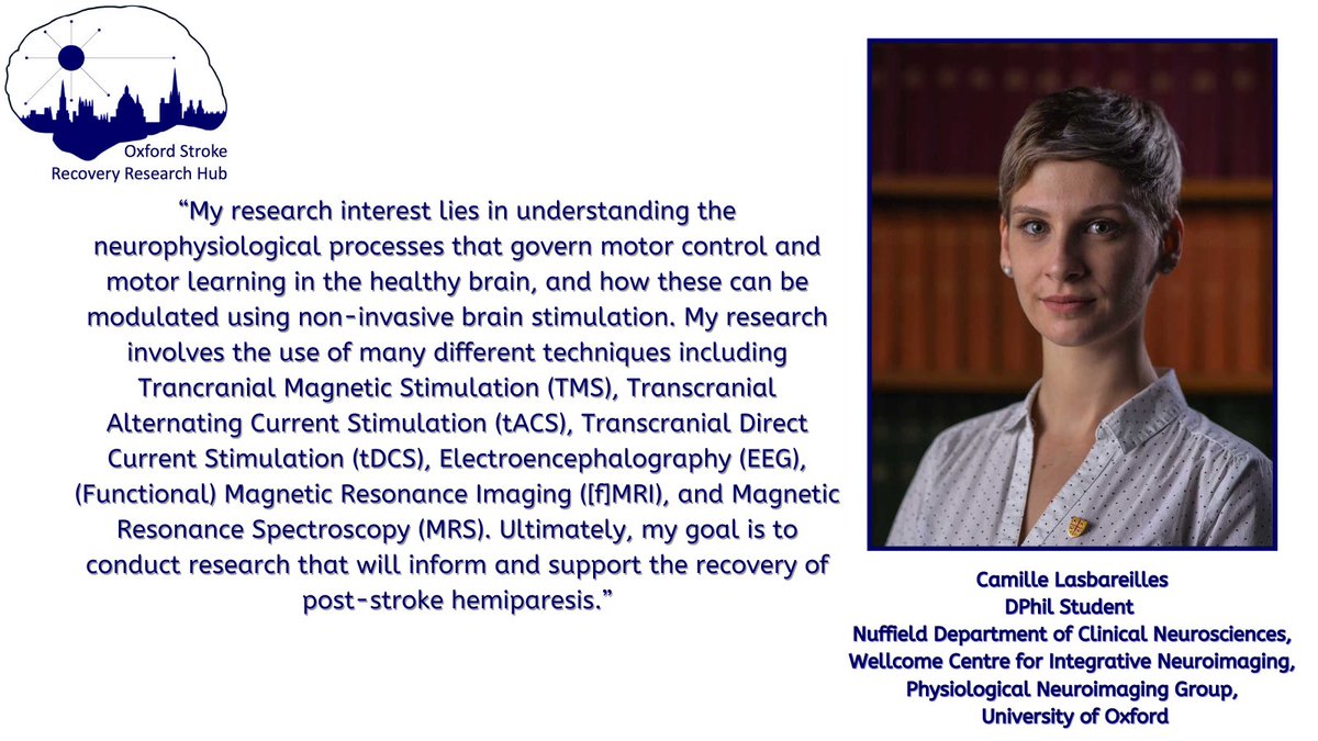 ✨ MEMBER INTRODUCTION ✨

Introducing DPhil student Camille Lasbareilles as one of the member’s of our Oxford Stroke Recovery Research Hub 🧠 

Who’s Camille? What does she do? and what expertise will she bring to our hub? 

Find out below! 👇🔎

#Strokerecovery #SRRH