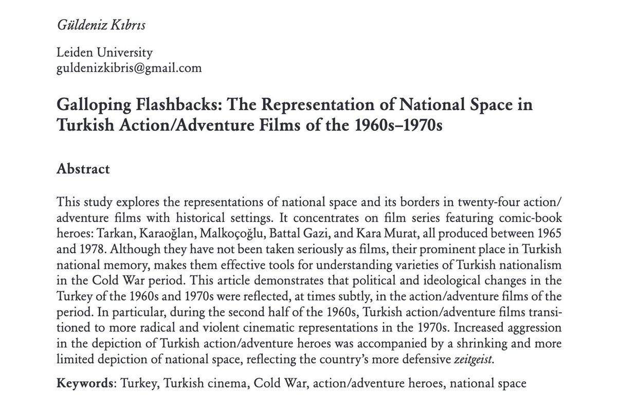BalistreriAlex's tweet photo. 4. Güldeniz Kıbrıs @guldenizkibris uses action films from the 1960s and 70s to show how the discursive production of borders and national space in movies can only be understood in the changing political and ideological context in which they were produced. https://t.co/RZdwaLfB4i