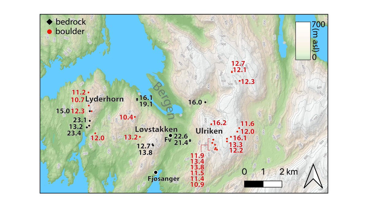 Jason Briner og medforfattere bl.a. fra UiB presenterer nye 10Be-dateringer av isavsmeltingen ved Bergen, blant annet fra selveste Ulrikens topp! Les den interessante diskusjonen i artikkelen: njg.geologi.no/wp-content/upl…