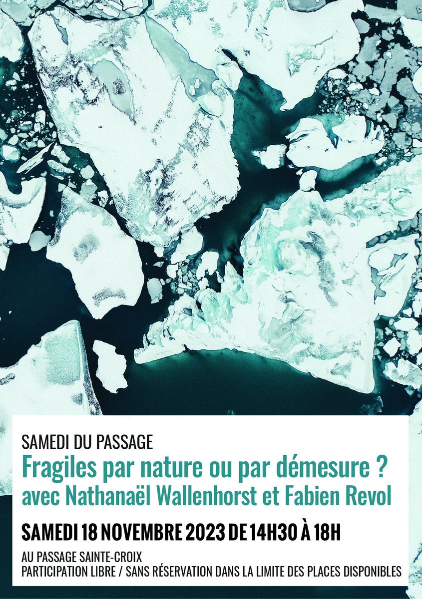 Samedi de 14h30 à 18h au Passage Sainte-Croix, les universitaires <a href="/N_Wallenhorst/">Nathanaël Wallenhorst</a> et Fabien Revol se penchent sur la question de l'anthropocène et de ses conséquences. vu.fr/ssTKI #anthropocene #ecologie #fragilité #ecologie #ecologieintegrale #laudotosi
