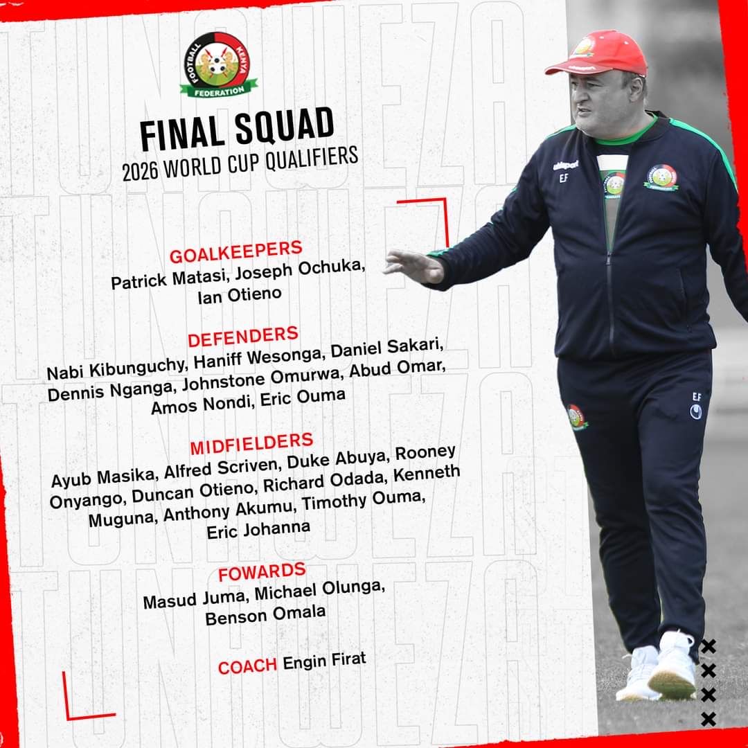 MickyJnr__'s tweet photo. Engin Firat has named his final squad list to face Seychelles and Gabon in the 2026 FIFA World Cup qualifiers. 🚨🇰🇪

#africanfootball
#kenya 
#fifawcq2026 
#weare26 https://t.co/7rU9VeFe2M