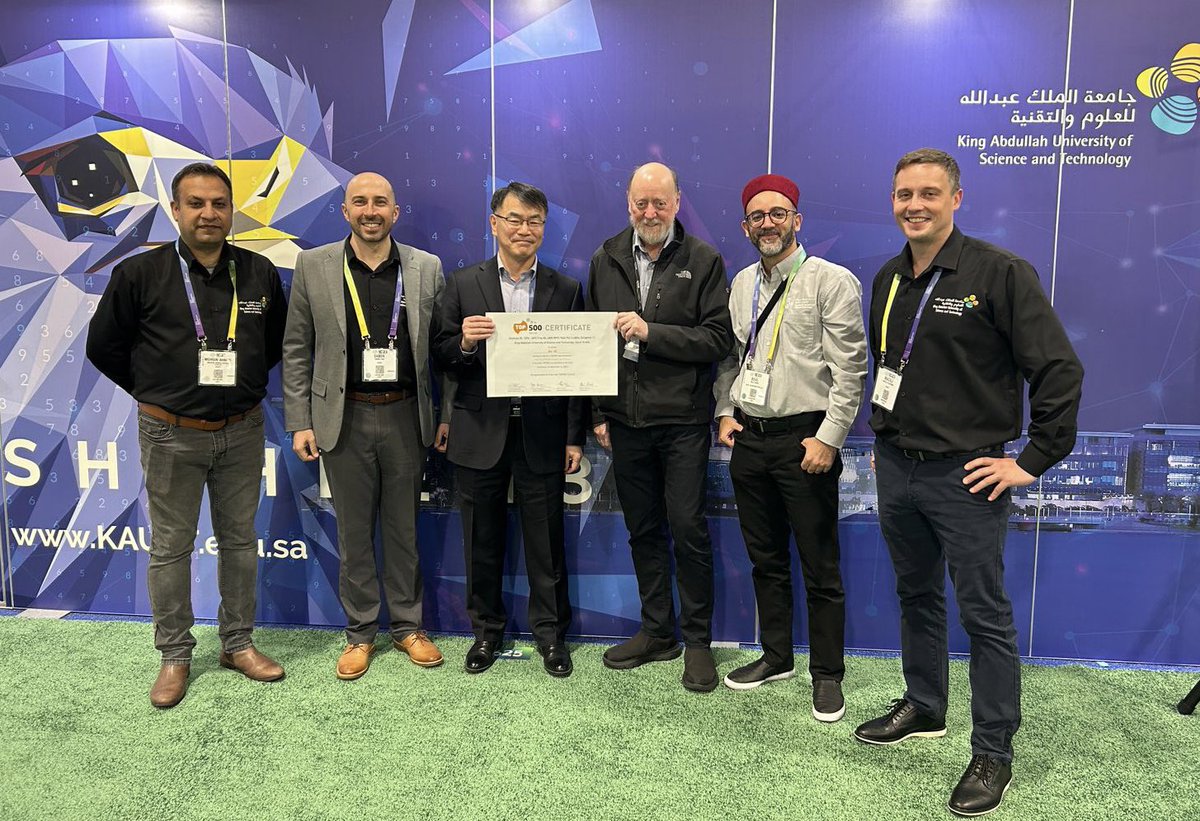 Receiving Shaheen3’s top500 certificate from Jack Dongarra. It was double pleasure to receive it with members of Shaheen3 working group. Huge kudos to Saber Feki, Maciej Olchowik, Mani John for their leadership. <a href="/KAUST_News/">KAUST</a> <a href="/HPE/">HPE</a> <a href="/AMD/">AMD</a> <a href="/KAUST_HPC/">KAUST HPC</a> <a href="/Supercomputing/">SC25</a> #Shaheen3