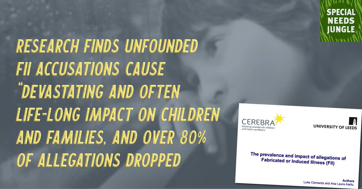 NEW POST: New research from @leeds_law finds unfounded FII allegations cause “devastating and often life-long impact on families, including their children”. Over 80% of claims are dropped, with disabled parents more likely to be accused specialneedsjungle.com/research-unfou…