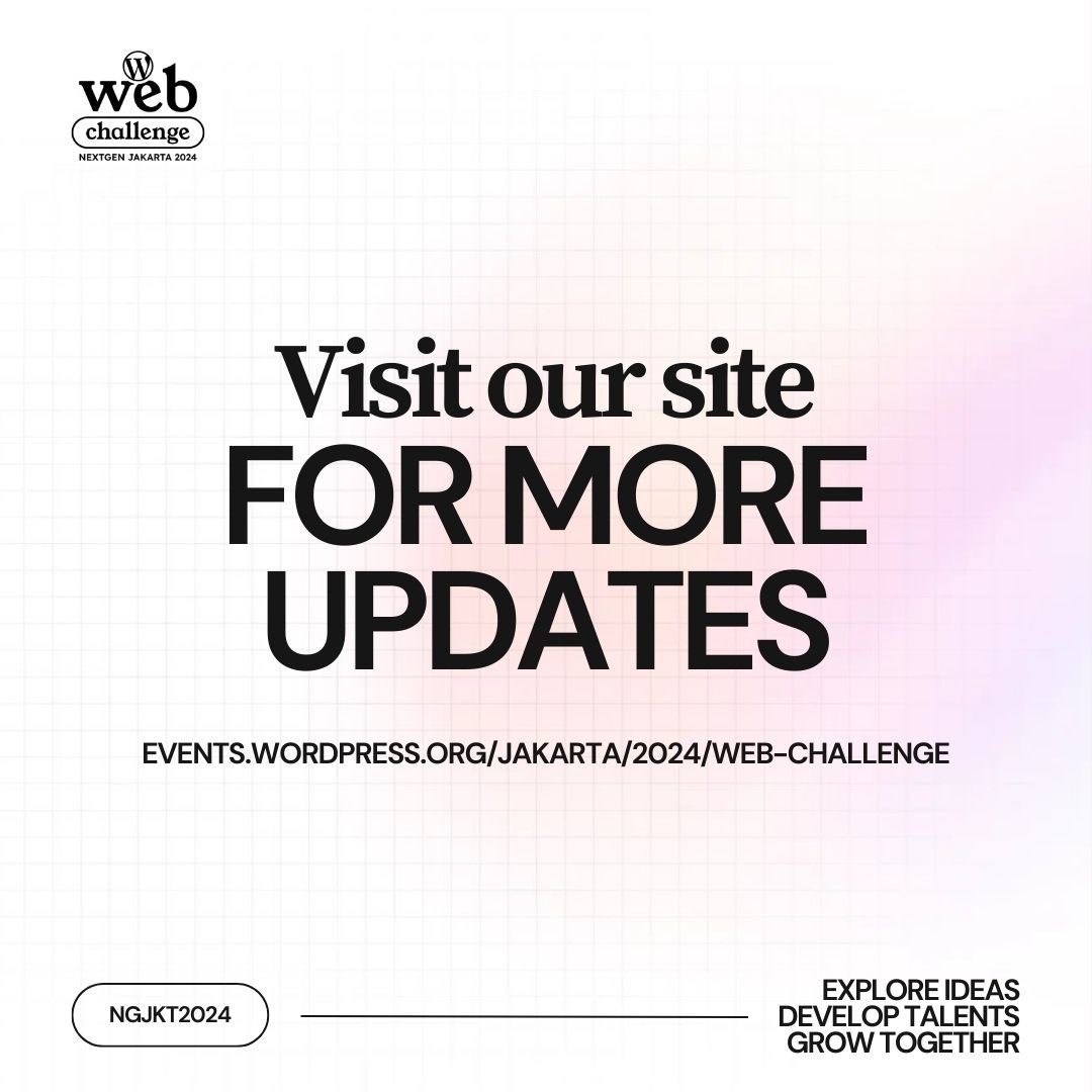 wcjkt's tweet photo. Info lebih lanjut, kunjungi https://t.co/TrnxcgsIEv
#NextGenJakarta2024 #WordPress #WordPressWebChallenge #WebChallengeย #WPJKT https://t.co/6Y6GyuSGOb