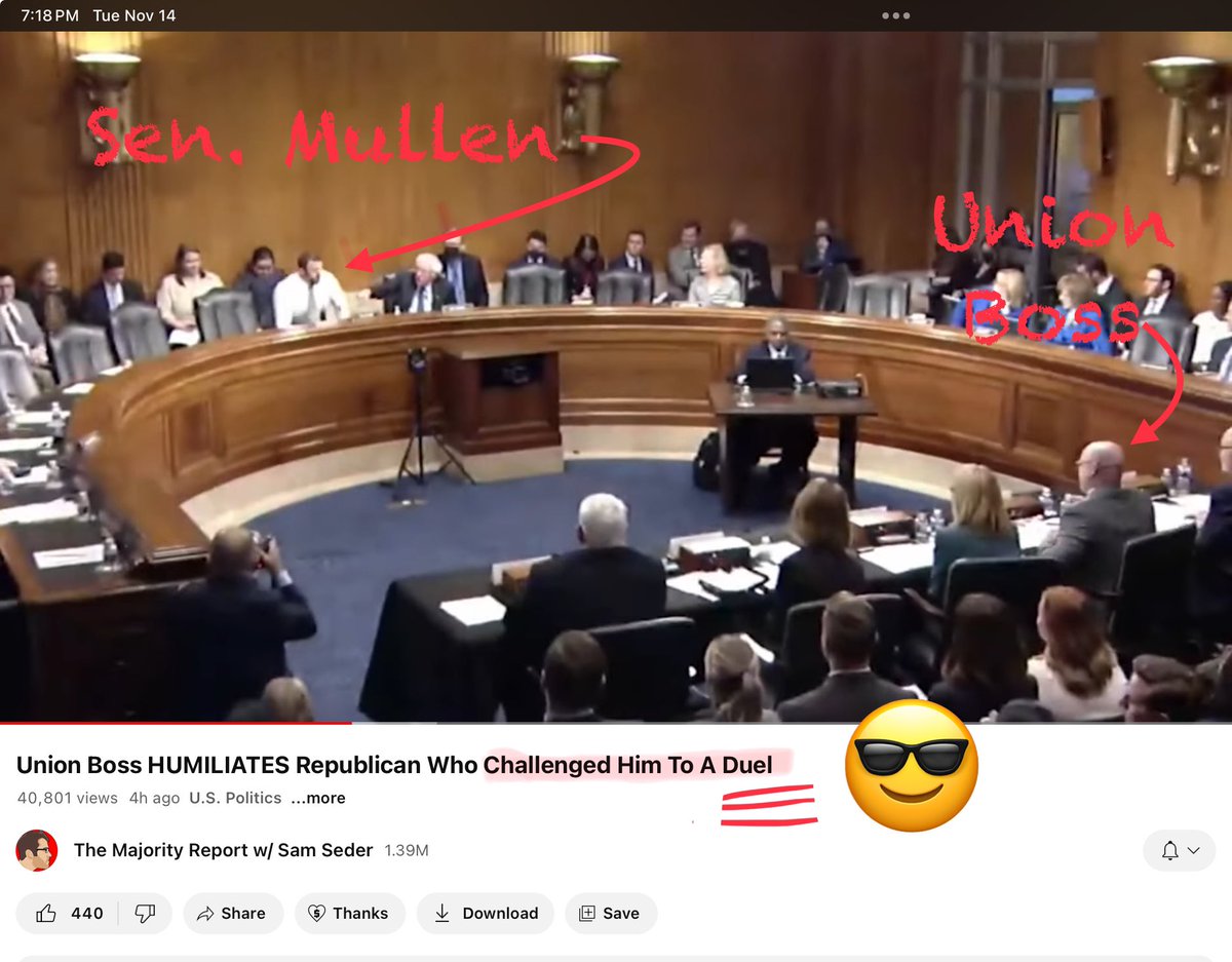 x_therefore_y's tweet image. Seems some guy named Sam on YouTube agrees with my / our incisive hot take(s) vis-à-vis dueling and pugilism! Here's an annotated screen shot from his web-show feat. Teamster Sean O'Brien &amp;amp; Sen. Mullen.
#SamSeder Show link follows.