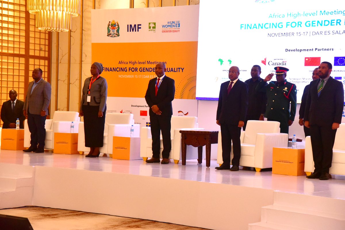 #HappeningNow The Africa High-level Meeting on Financing for Gender Equality in Dar es Salaam! The event hosted by the Government of Tanzania 🇹🇿, with @UNWomen & @IMFAfrica, is officiated by H.E. Dr. Hussein Ali Mwinyi the President of Zanzibar. #FinancingForGenderEquality
