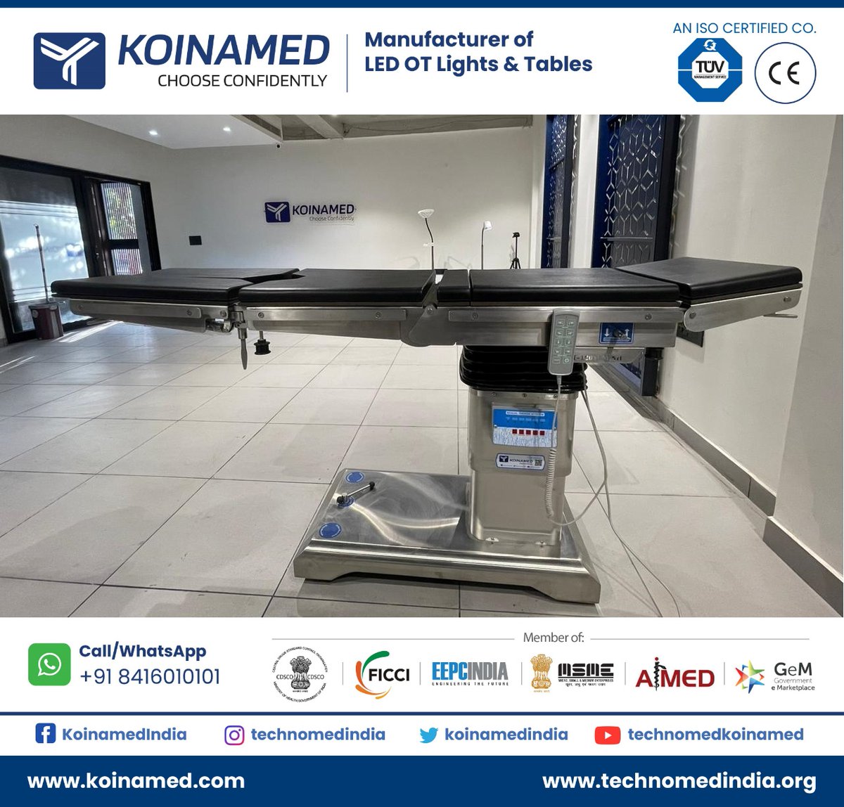 koinamedindia's tweet image. The KM 1201 Advance Electric+Manual #CArmTable from #KoinamedIndia is made up of 304 Grade SS (laser cut finishing). This five section #CArmSurgeryTable comes with solid PU mattress, remote, nurse panel, manual override panel. Head/split leg section can be operated by gas spring.