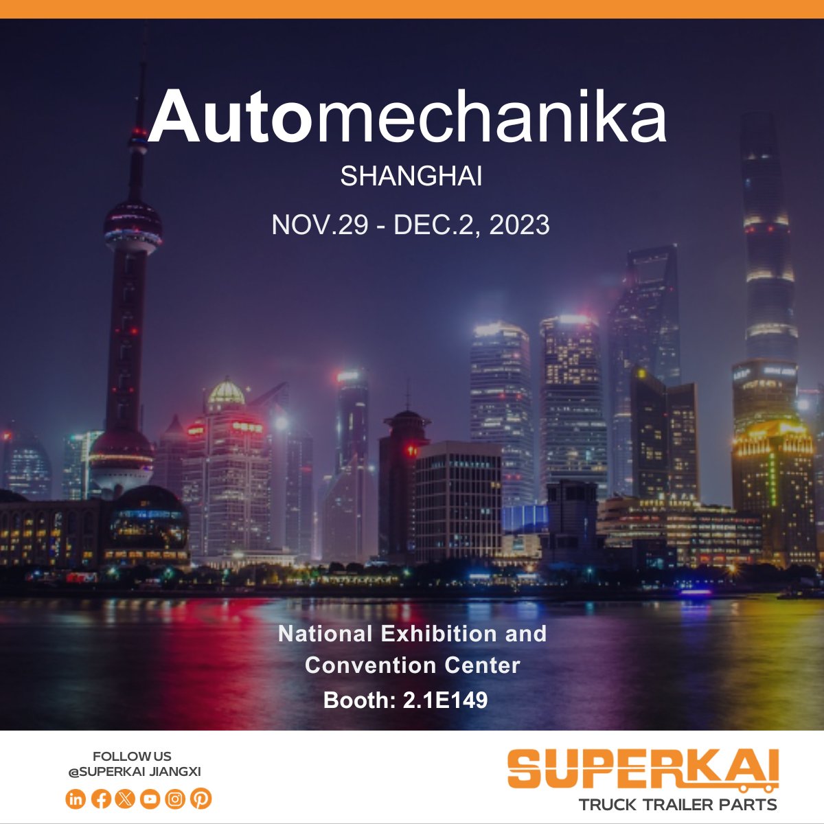 We will waiting for you at Automechanika Shanghai Nov.29-Dec.2,2023.
You will meet us at Booth: 2.1E149

#AMS #automechanikash #automechanikashanghai #automechanika #automotive #OEM #aftermarket #supplychain #automechanika2023 #cvpart #truck #trailer #heavyduty