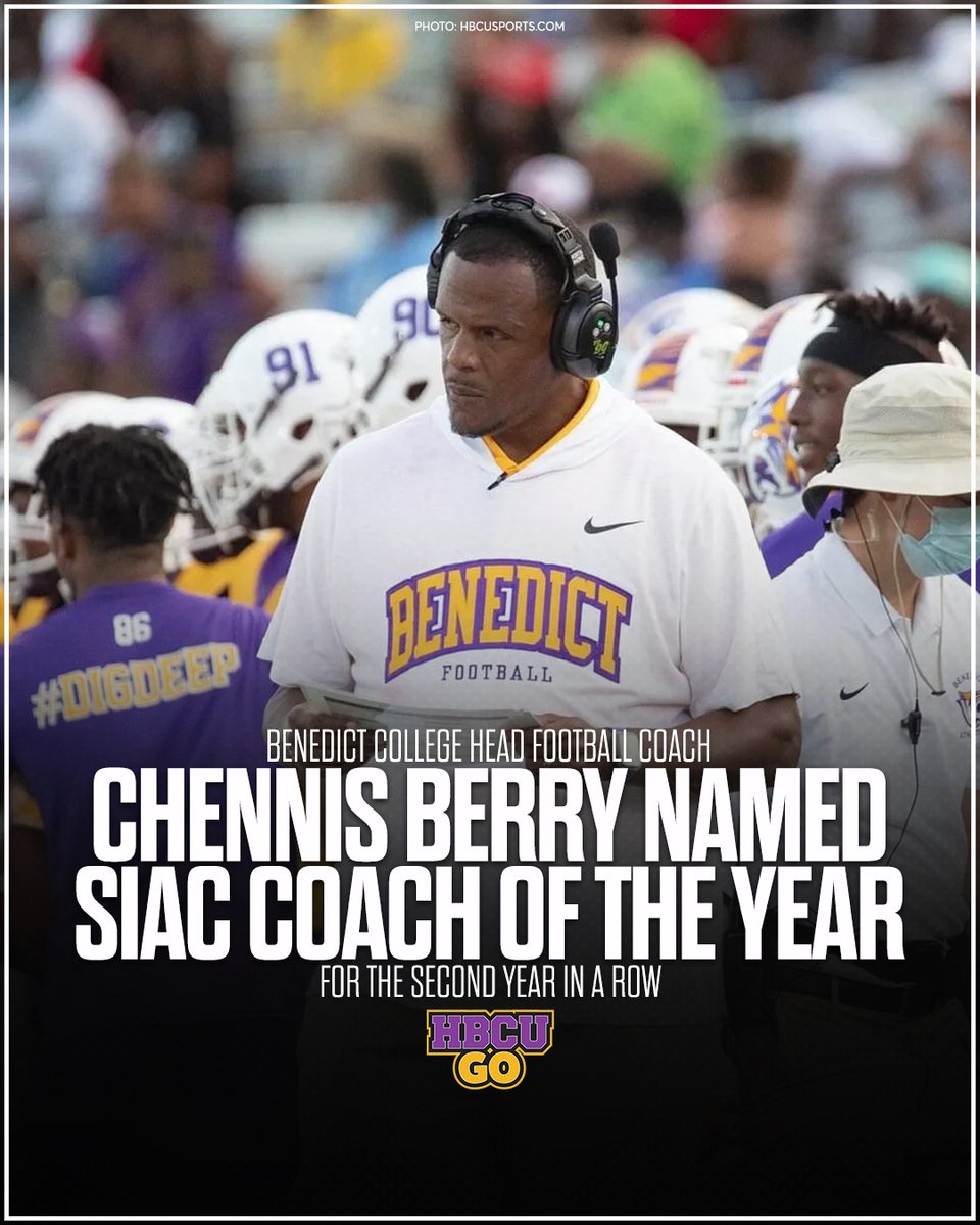 HBCUGoTV's tweet photo. @GoTigers_BC Head football Coach Chennis Berry has once again been named as the SIAC Coach of the Year. Berry led the Tigers to an undefeated regular season and a second straight appearance in the SIAC Championship game. 

read more at https://t.co/9oK43IhVI0 https://t.co/XBPrEKgE3c