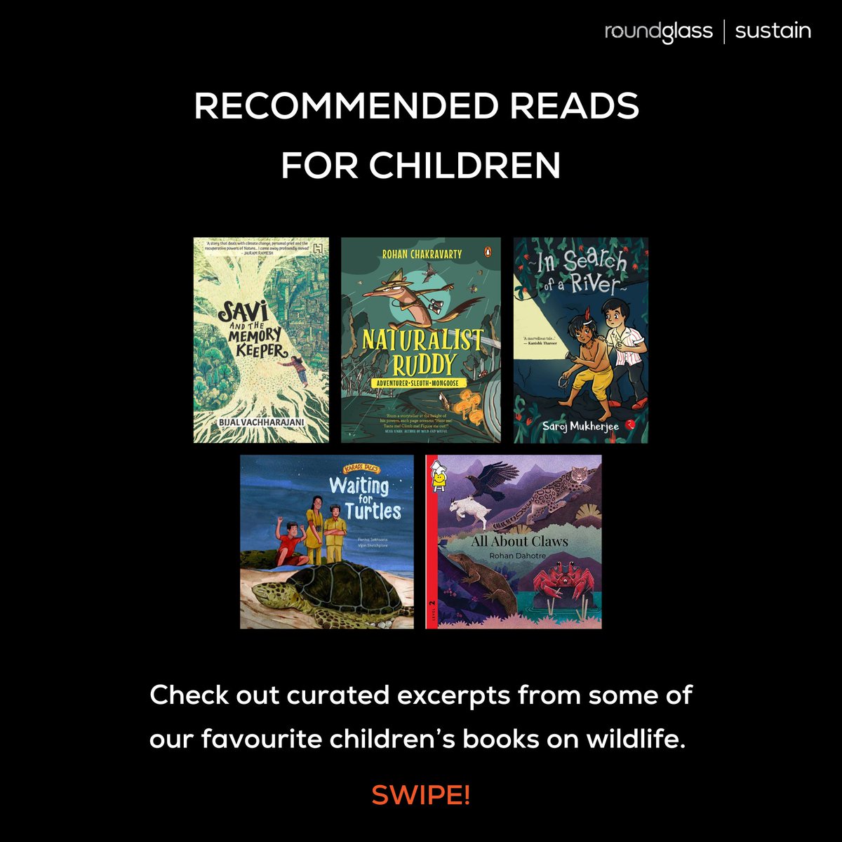 (1/6) Children's Special: Here's a curated list of books about wildlife for children of all ages!

Check out this thread for excerpts from each book.
Your kids will love these tales from the wild world!

#childrensspecial #indianwildlife #wildlifestories #roundglasssustain