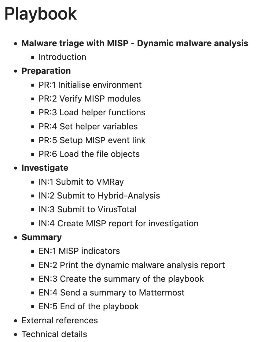 cudeso's tweet photo. If you liked the previous @MISPProject playbook for static malware analysis then you're certainly going to like this one. This playbook extends the results with dynamic malware analysis by the sandboxes from @vmray , @HybridAnalysis and @virustotal https://t.co/MKvVB0nNbn https://t.co/gJou8BnA5i