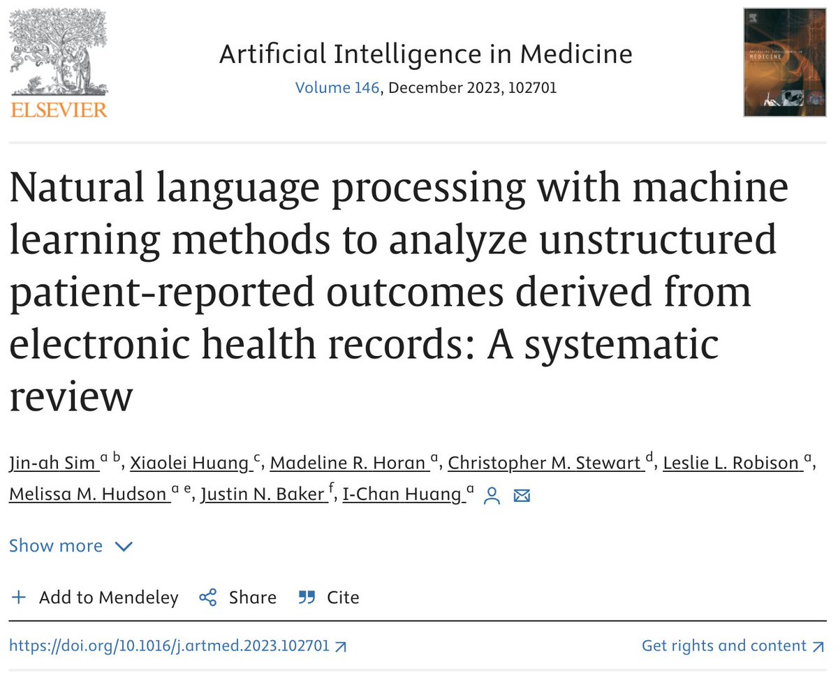 Xiaolei Huang (@xiaolei33) on Twitter photo What are effective NLP methods to assess patient-reported-outcomes from unstructured EHR data? In a team of researchers (<a href="/jinah7/">Jin-ah Sim</a> <a href="/MadelineRHoran/">Madeline R. Horan, PhD</a> <a href="/chris_m_stewart/">christopher stewart</a> <a href="/MHudsonMD/">Melissa Hudson, MD</a> <a href="/justinnbaker/">Justin Baker</a> <a href="/IChanHuang1/">I-Chan Huang</a>) from St Jude <a href="/StJudeResearch/">St. Jude Research</a>, our study can answer: sciencedirect.com/science/articl… What are effective NLP methods to assess patient-reported-outcomes from unstructured EHR data? In a team of researchers (<a href="/jinah7/">Jin-ah Sim</a> <a href="/MadelineRHoran/">Madeline R. Horan, PhD</a> <a href="/chris_m_stewart/">christopher stewart</a> <a href="/MHudsonMD/">Melissa Hudson, MD</a> <a href="/justinnbaker/">Justin Baker</a> <a href="/IChanHuang1/">I-Chan Huang</a>) from St Jude <a href="/StJudeResearch/">St. Jude Research</a>, our study can answer: sciencedirect.com/science/articl…