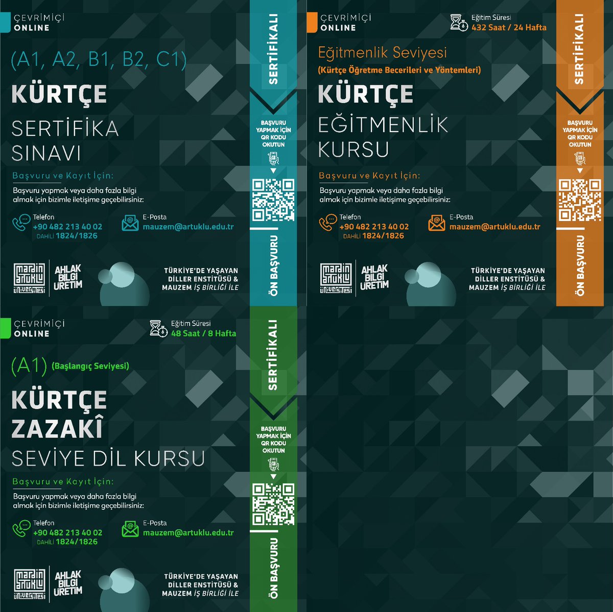 mardinartuklu's tweet image. Türkiye&apos;de Yaşayan Diller Enstitümüz, Uzaktan Öğretim Uygulama ve Araştırma Merkezimiz ile işbirliği içinde Arapça, Kürtçe (Kurmanci, Zazaki) ve Süryanice Çevrimiçi dil kursları düzenliyor.
📝Detaylı Bilgi artuklu.edu.tr/mauzem sayfamızda.
Bekliyoruz.
@erolozvar
@ibrahimozcosar