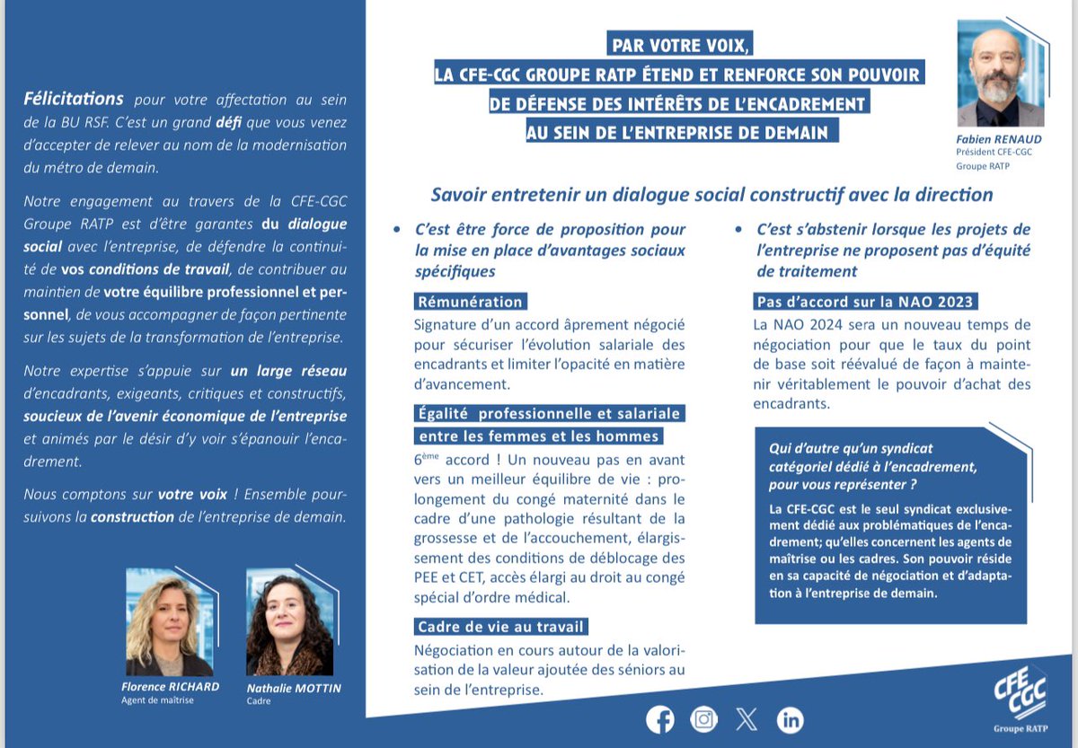 🗳️ Élections professionnelles de la BU RSF central à la <a href="/RATPgroup/">RATP Group</a> du 20 au 24 novembre 2023 🗳️

Pourquoi voter <a href="/CFECGC/">CFE-CGC</a> ❔🤔