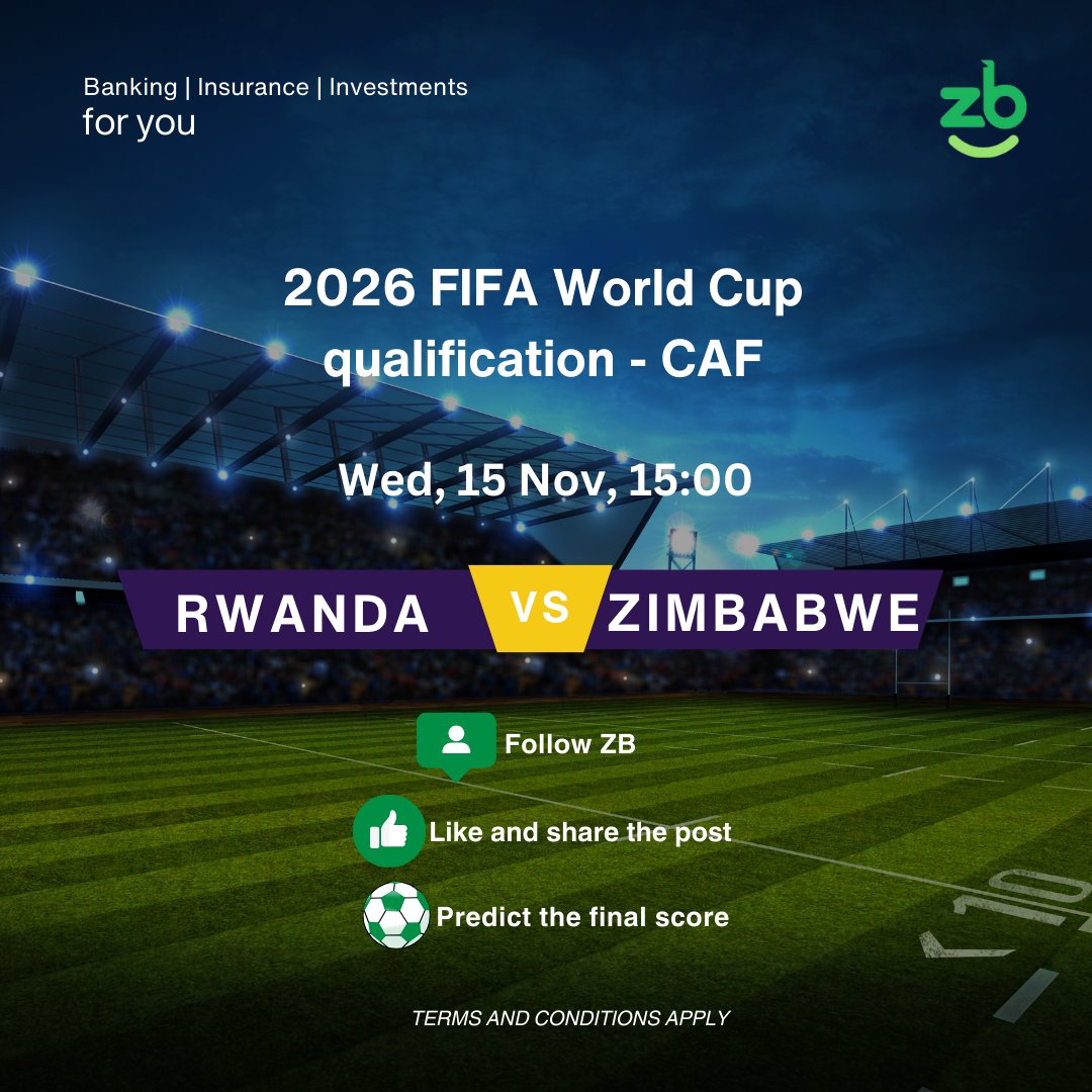 Score Predictor! ⚽ Join the excitement as the Warriors begin their quest for the FIFA 2026 World Cup finals.

✅Follow, like &amp; share ZB Financial Holdings 

Predict the final score in the comment section before kick-off.

#zbforyou 
#zbsmiles 
#GowarriorsGo