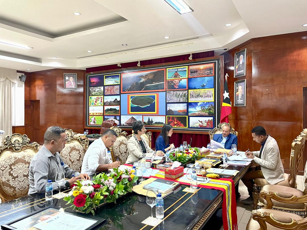 UNIDO Timor-Leste QIEC project delegations, accompanied by the President of IQTL, I.P, Mr. Rosito Monteiro, meet the Excellency Vice Prime Minister, The Coordinating Minister for Economic Affairs, and Minister of Tourism &amp; Environmental, Mr. Francisco Kalbuady Lay on Nov 10, 2023