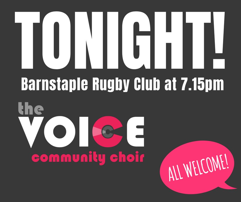 TheVoiceChoir's tweet photo. Want to come and sing? Join us tonight!! (no experience needed!) 
🕗  7.15pm
📆  Every Wednesday 
📍  Barnstaple Rugby Club
🌐  https://t.co/MZocSGZYgv https://t.co/HGi2WlY9By
