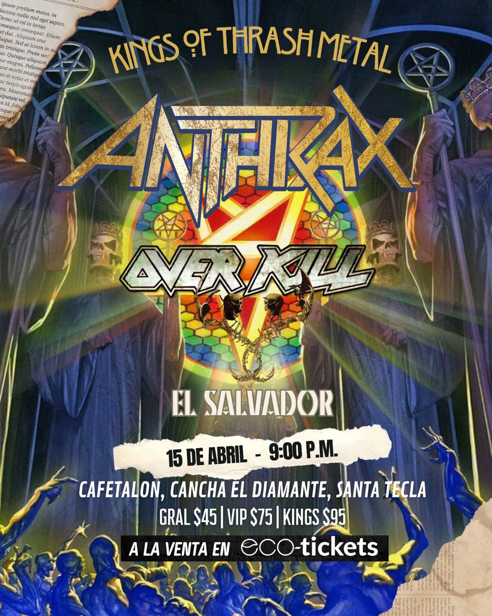 El Salvador! We will be wrecking everything with Anthrax! 15th April 2024! 💚🖤🦇 Tix: eco-tickets.com/event/uYvkYdYL…