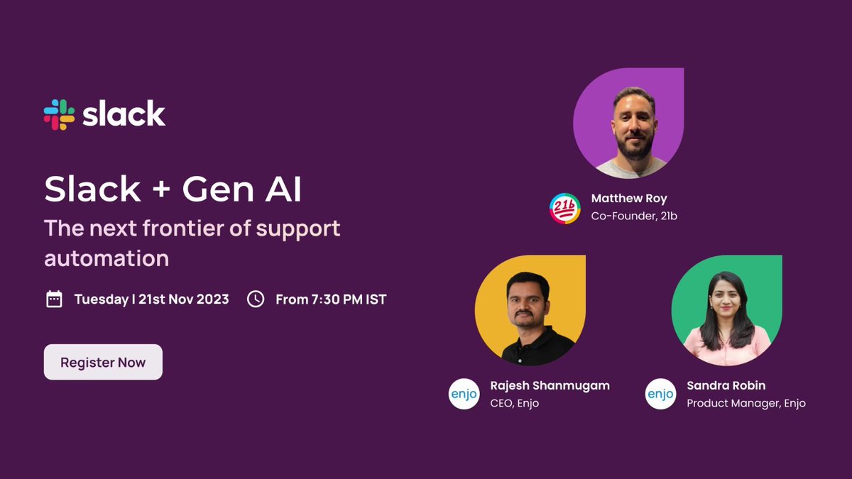 Upcoming - Slack event showcasing Gen AI in Slack! 

Event highlights include live demos, engaging panel discussions and Q&amp;A. 

Register now for the 30 minute virtual event and unlock the potential of Generative AI in Slack.

RSVP- buff.ly/47oROj0