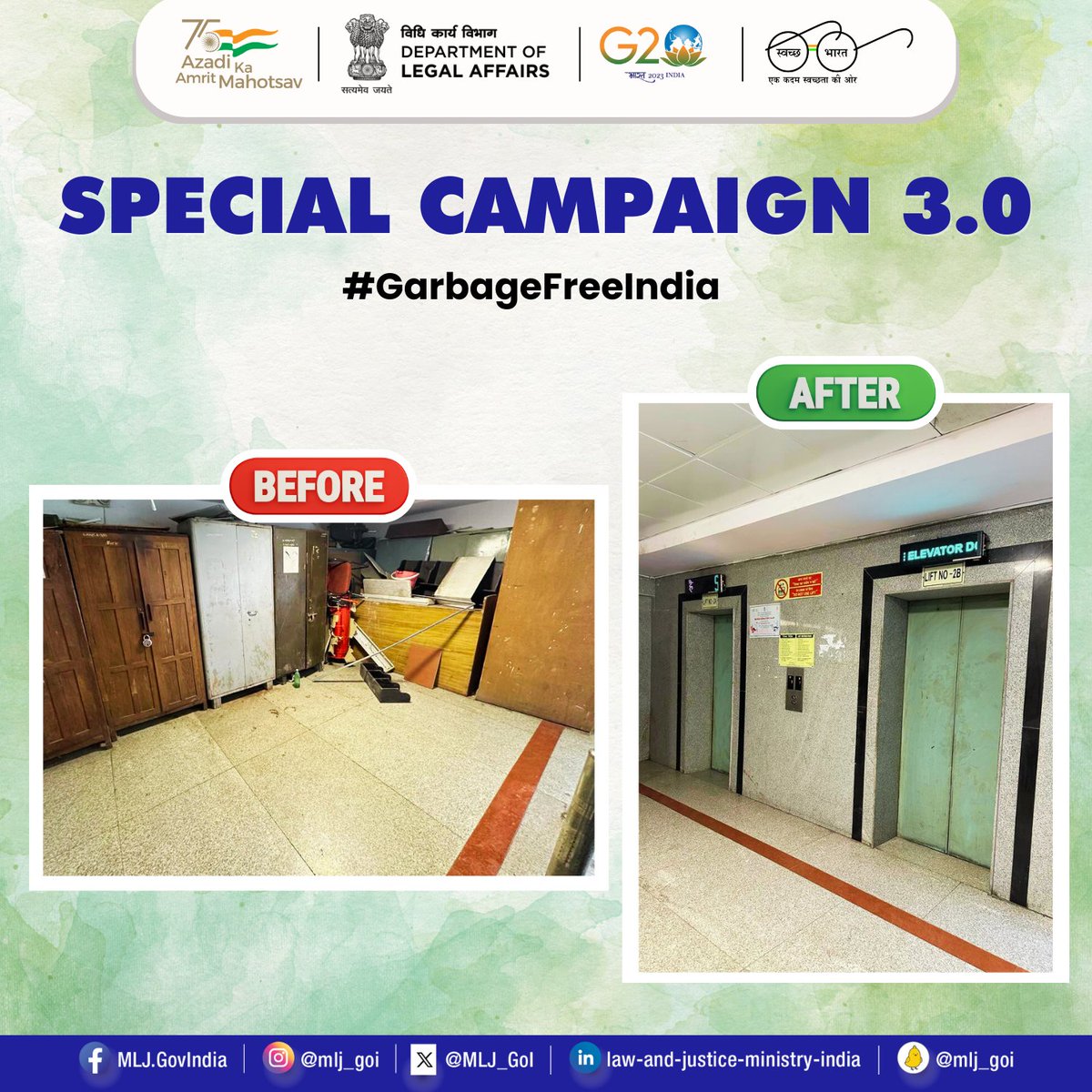 MLJ_GoI's tweet image. Under the #SpecialCampaign3.0 of DARPG, the Department of Legal Affairs executed cleanliness drives aimed at removal of office clutter and reclaiming significant space for office purposes. #GarbageFreeIndia