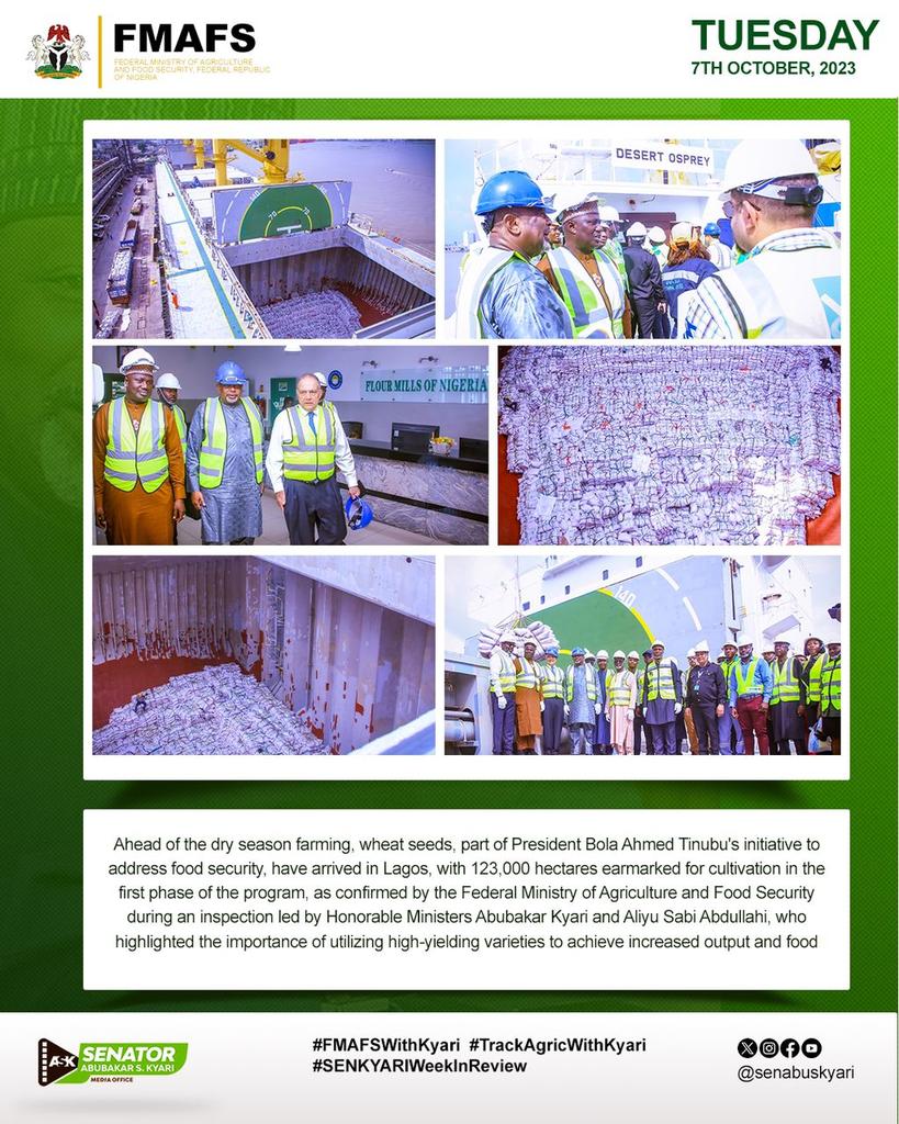 MarufAjenifuja's tweet photo. HON. MINISTER OF AGRIC & FOOD SECURITY, SENATOR ABUBAKAR KYARI’S WEEK IN REVIEW
5th - 11th November, 2023
@deinamayaki
@OpeBee
@akinwale_cfi
#SenKyariWeekInReview
#FMAFSWithKyari #TrackAgricWithKyari https://t.co/HAgmiaabxO