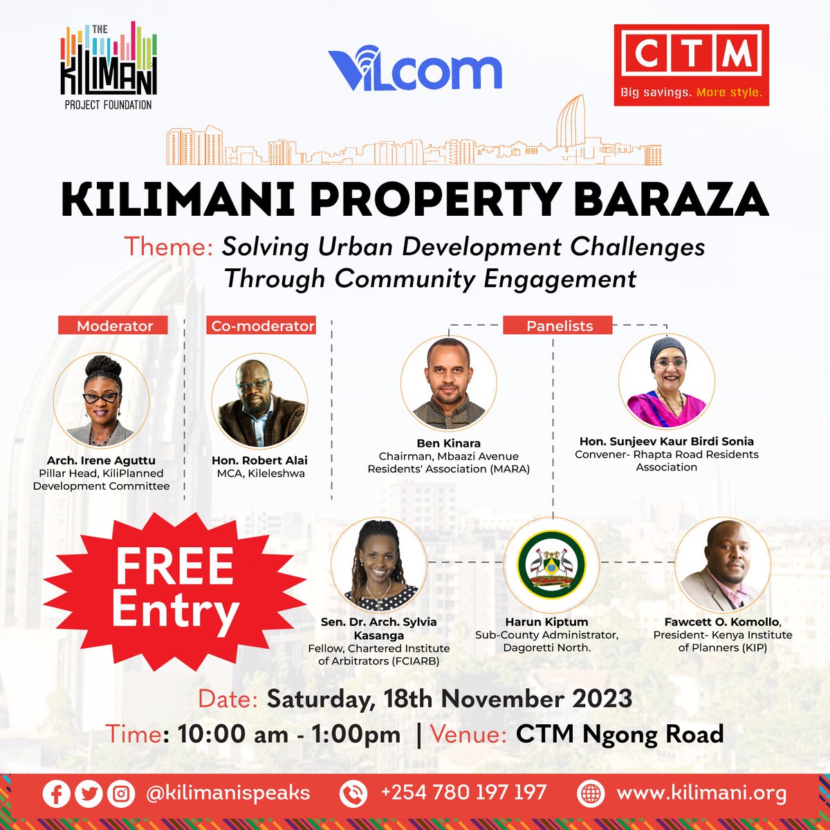 🌆✨ Join us this Saturday 18th November as we engage experts to explore the impacts of unplanned development in Kilimani, and Nairobi. It is only 4 Days Until Our Final Property Baraza of the Year! 📢🥳🥳 Join us for insightful conversations around unplanned development in