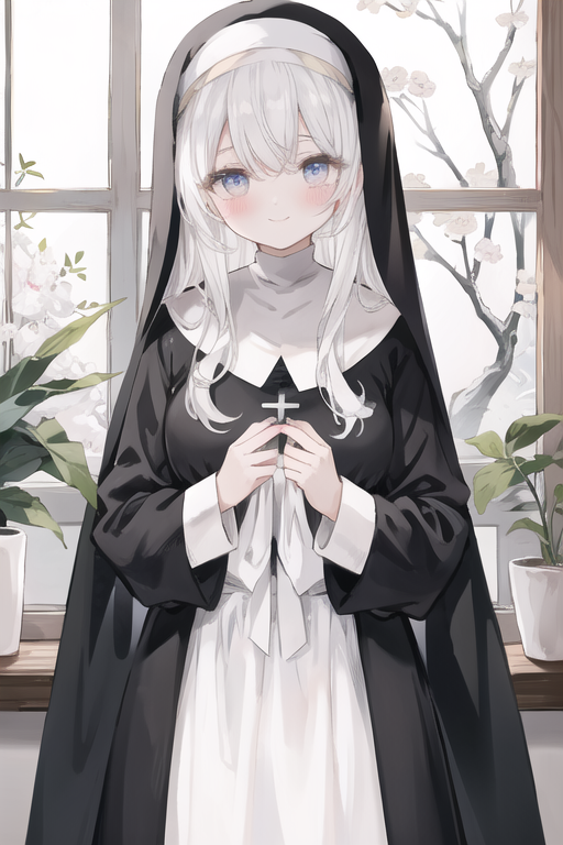 Leonora_ai's tweet photo. こんにちは、シスターさん、白髪っ子の魅力を伝えるために画像投稿はじめました。pixivでも画像投稿していますのでよかったら見ていってください。https://t.co/PN3RU9zU9D　#AIイラスト https://t.co/2gF86xgB8Q