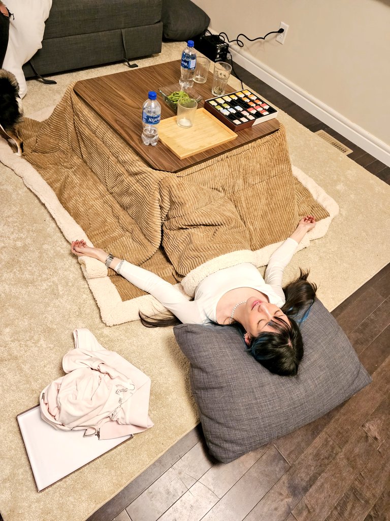 One of the first thing I bought to furnish my new home in Canada is a Kotatsu. 
I don't even have a bed, tv and such yet and still don't regret buying this first, so essential to survive the Canadian winter. https://t.co/f5wpc5xdYY
