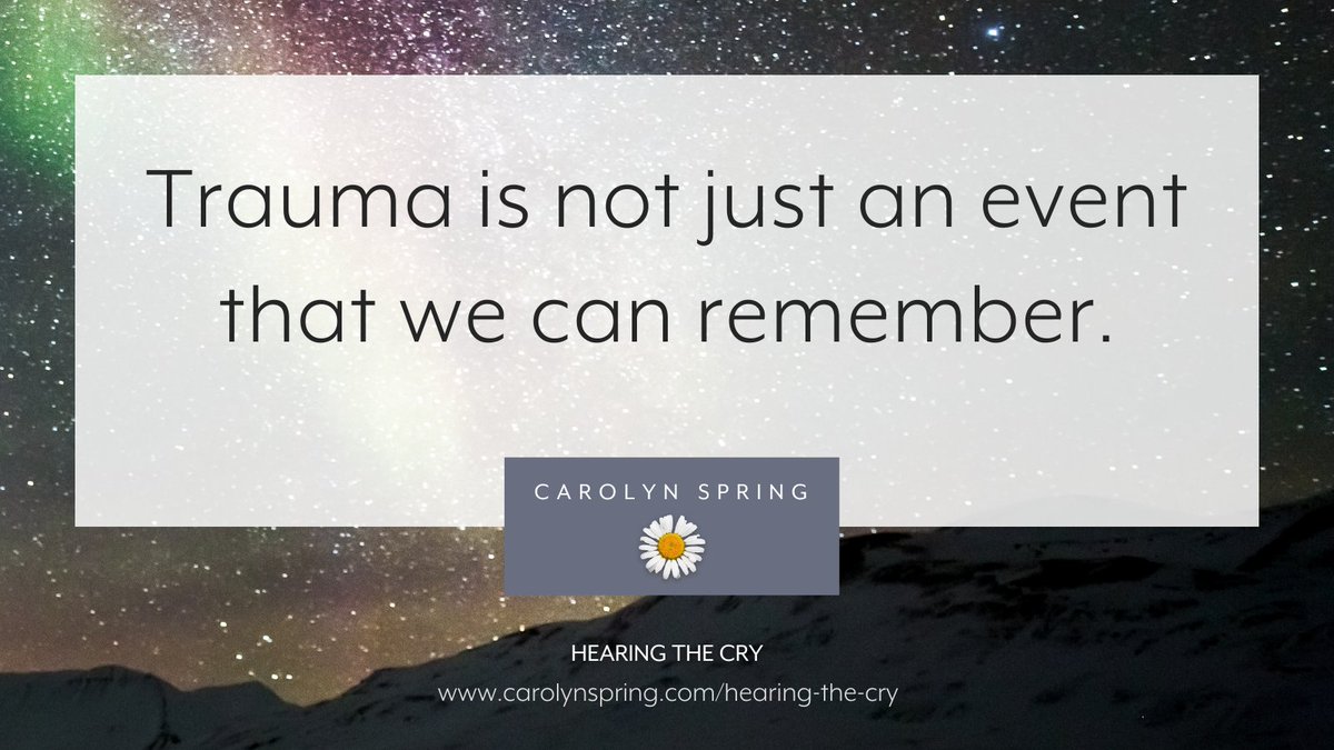 We so often think of trauma as being a distressing event. But very often #trauma is inaccessible to explicit memory. It impacts us in deep, hidden places: in implicit memory; it manifests in our behaviour.

Read more in my blog post: carolynspring.com/blog/hearing-t… 

#TherapistsConnect