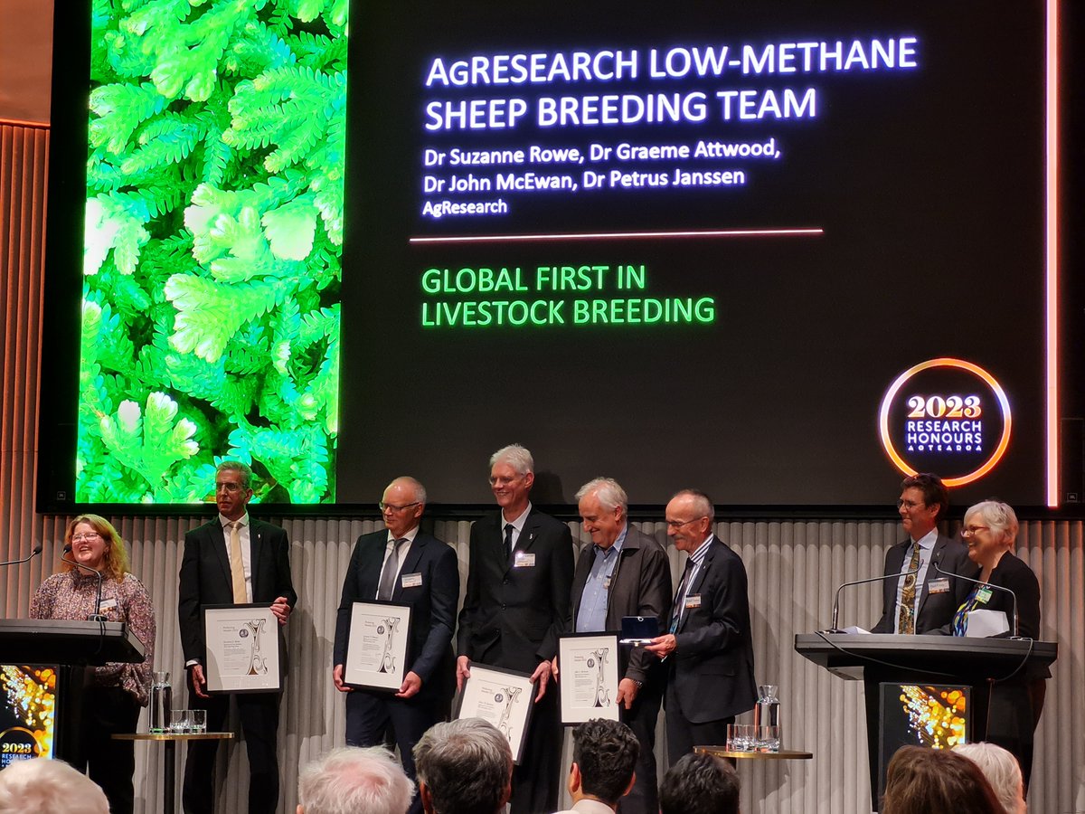 AgResearch (@agresearchnews) on Twitter photo Further accolades for our Low Methane Sheep Breeding team, which has tonight been named as the recipient of the <a href="/royalsocietynz/">Royal Society Te Apārangi</a>'s prestigious Pickering Medal, as part of the 2023 Research Honours Aotearoa .... /3 Further accolades for our Low Methane Sheep Breeding team, which has tonight been named as the recipient of the <a href="/royalsocietynz/">Royal Society Te Apārangi</a>'s prestigious Pickering Medal, as part of the 2023 Research Honours Aotearoa .... /3