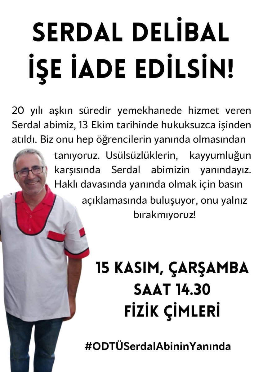 _odtumedya_'s tweet photo. *Serdal abinin ağzından yaşananları aktarıyoruz:*

“Sabah işe geldiğimde karın ağrısı ve sancım vardı. Çalışmaya başladım, mecburen birkaç kez karın ağrısı yüzden tuvalete gittim. Akşamcılar için hazırladığım malzemeleri ve birkaç çöpü  dolaba koyacaktım ve çöpleri de çöpe + https://t.co/Sy4uMu6tJg