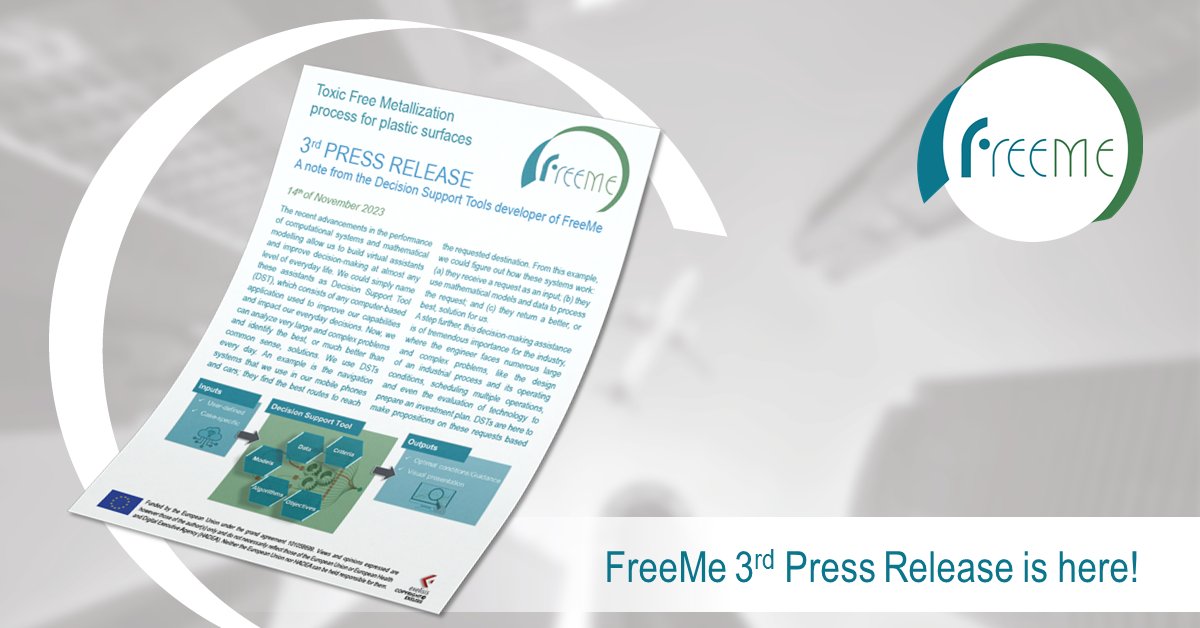 FreeMeProjectEU's tweet image. 🚀💥Our 3rd Press Release is published 💥🚀

🚩Don&apos;t miss out on the note from the Decision Support Tools developer of the @FreeMeProjectEU 🔩 
👉Read the press release here 🔗 freeme-project.eu/wp-content/upl…

#HorizonEurope #pressrelease #decisionsupporttool #platingonplastics