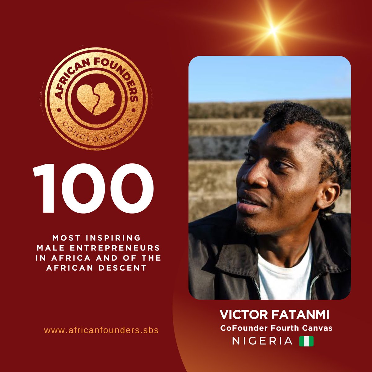 Africanfoundrs's tweet photo. #AFCFeatures | 100 most inspiring male entrepreneurs in Africa and of the Africa descent. We honor @victorfatanmi for his resilience, achievements and great entrepreneurial spirit.
.
AFRICAN FOUNDERS CONGLOMERATE | Promoting Business Entrepreneurship, Advocacy & Lifestyle. https://t.co/g3sPi7Glt8