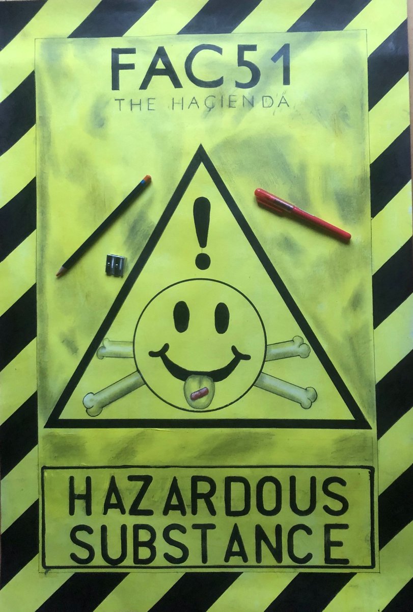 JanetHalmshaw's tweet photo. HACIENDA Hazardous substance limited edition print by Paul Halmshaw. #manchester #mcr #manchesterart #thehacienda #fac51 #factoryrecords #rave #acid #acidhouse #clubbing #waallart #art #artforsale #90s #90smusic #housemusic #vinyxl #smiklley #happy #lsd #drugs #druguse https://t.co/foiTMdR35i