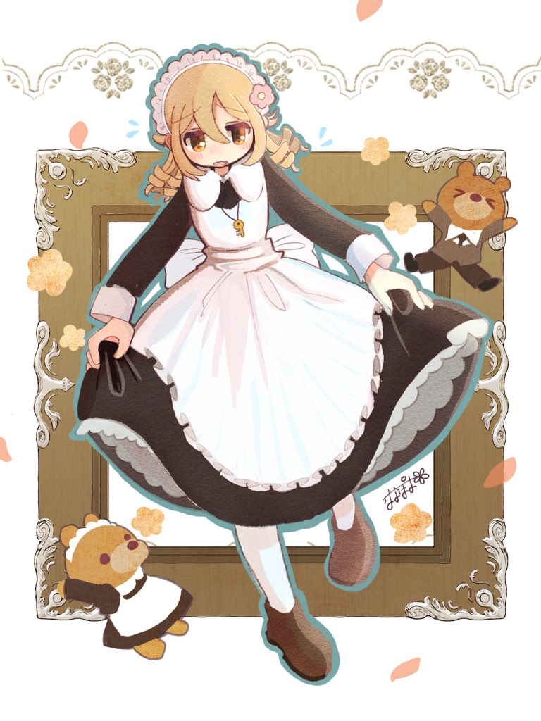 morikubo nono 1girl maid apron maid headdress skirt hold dress ringlets  illustration images