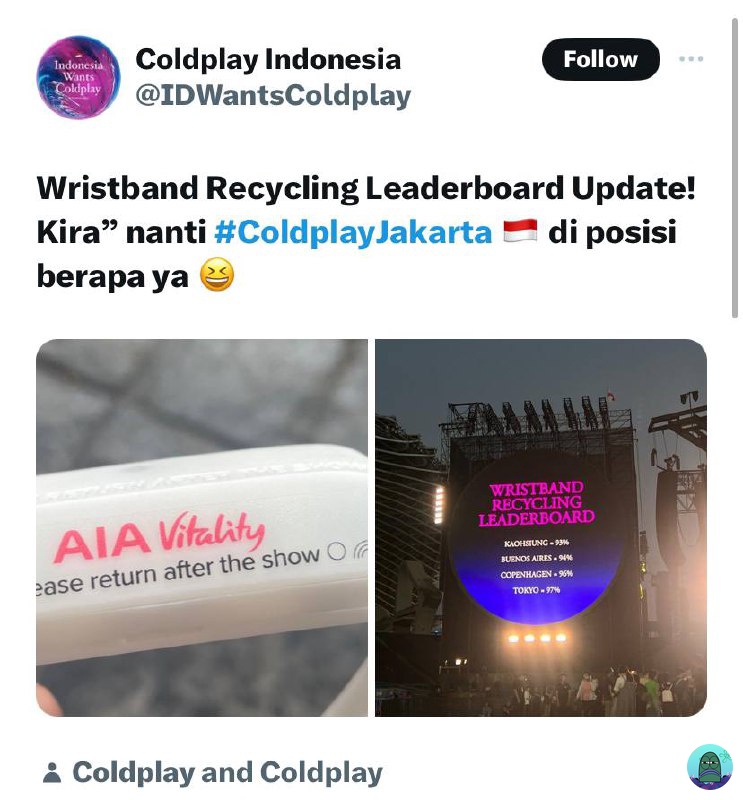 💚 BRO &amp; SIS tolong banget buat yang nonton Coldplay hari ini DIHIMBAU WRISTBAND DIBALIKIN. Jangan malu2in Indonesia. Bakal keliatan persenan kembali nya wristband nanti, jadi plis jangan sampe persenan anjlok dan jadi negara pencuri. Thanks