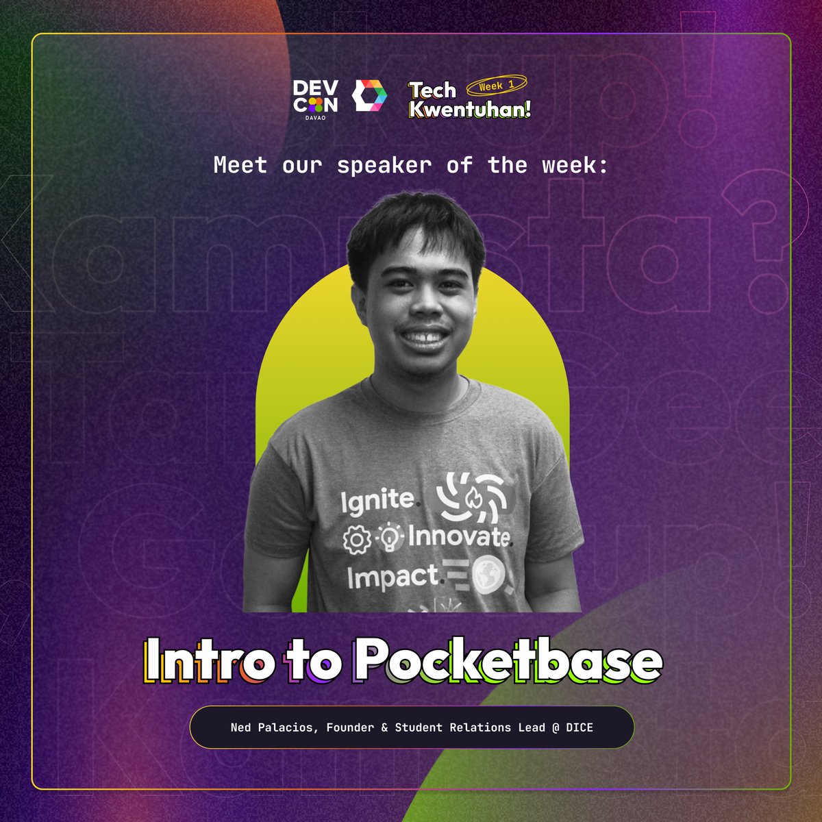 DEVCONdavao's tweet image. 🚨🚨Ugma na 

Maminaw ta kang Ned, isa sa core volunteers sa DEVCON Davao. Mag hisgot siya bahin sa PocketBase (an open-source, portable backend-as-a-service [BaaS])

📆 Nov 19 (Sun)
⏰ 7:00PM
🎥 G Meet
🔗 Reg here bit.ly/DEVCONDavaoOnl…
#DEVCONDavao #OnlineGeekup #GeeksforGood