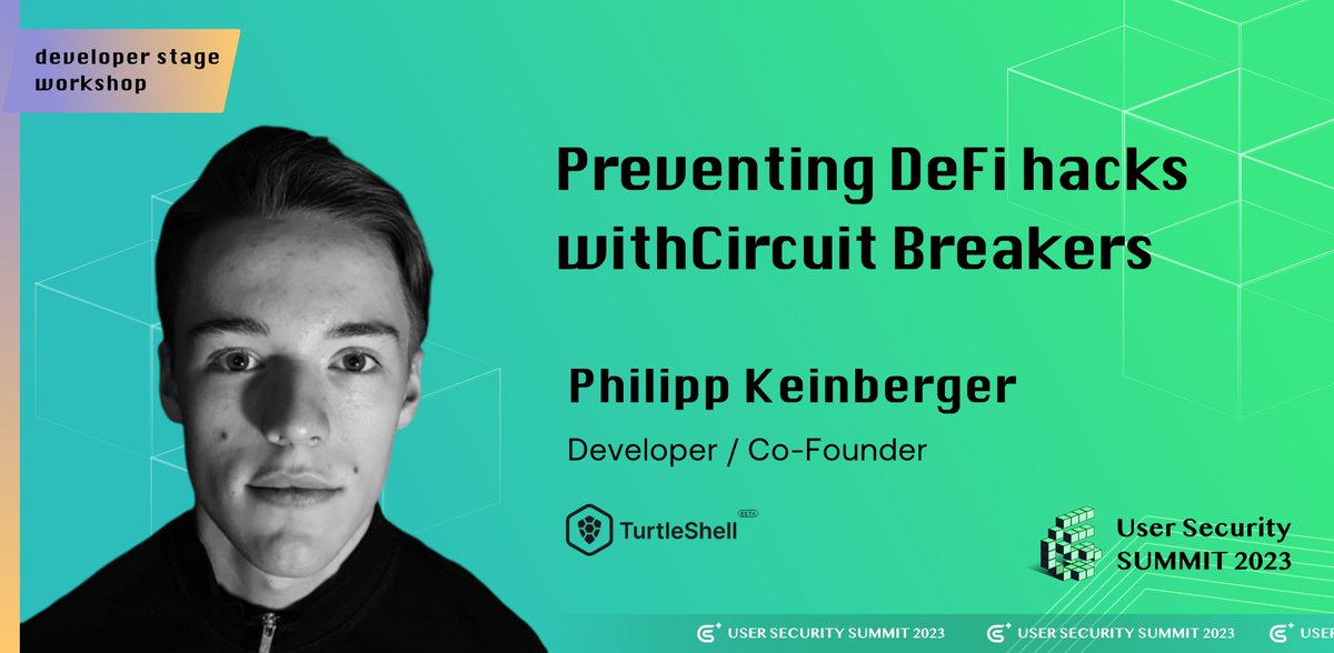Brace yourselves, developers! 🚀 

Philipp Keinberger <a href="/phil10013/">philipp</a>, Smart Contract Developer and Co-Founder of <a href="/TurtleShell_xyz/">TurtleShell</a>, is gearing up for a dynamic session at our Developer Stage Workshop! Don't miss his talk on Preventing DeFi hacks with Circuit Breakers. 🛠️ Save your