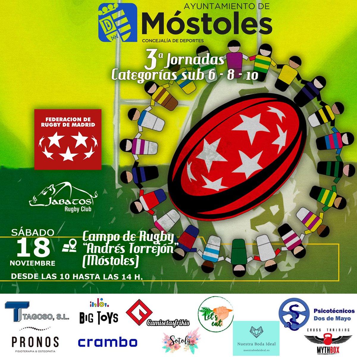 deportesmost's tweet photo. ¿Quieres acercar los valores del rugby a tus hijos o hijas?

Este sábado se celebra una jornada de rugby de niños entre 4 y 10 años en el Polideportivo Andrés Torrejón, organizada por el Club Jabatos Rugby y promovida por la Federación Madrileña de Rugby. https://t.co/k0k636n42O