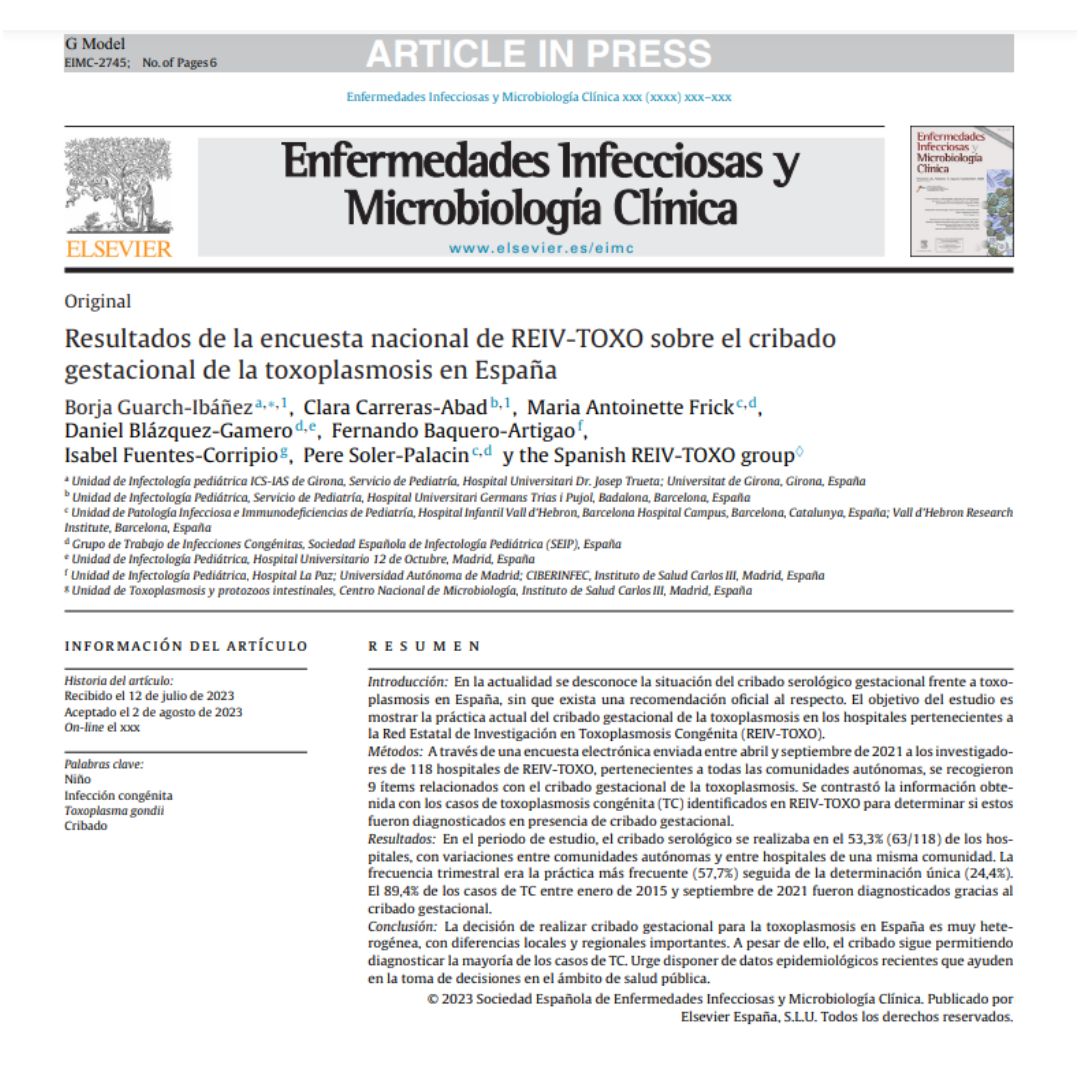 seipweb's tweet photo. #PapersSEIP Resultados de la encuesta nacional de #REIV-TOXO sobre el cribado gestacional de la toxoplasmosis en España. @FArtigao https://t.co/wh84UMpckd