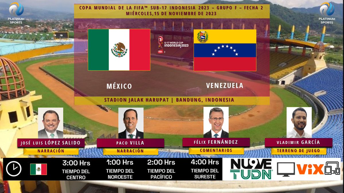 ramonovic09's tweet photo. 🇮🇩 #U17WC #Indonesia2023 #Fecha2 | 🇲🇽 #México 🆚 #Venezuela 🇻🇪

🗓️ Hoy
🇲🇽 ⏰ 3:00 Hrs TC, 1:00 Hrs TP
📺 @ElNueveOf, @TUDNMEX
📱💻  @VIX
🎤 @jllopezsalido
🎤 @Paco_Villa_
🎤📝 @Felixatlante12
🎤⛳ @VladimirGarciaG

🤳🏼 #MundialSub17  #MEXVEN https://t.co/Z208maW0Zg