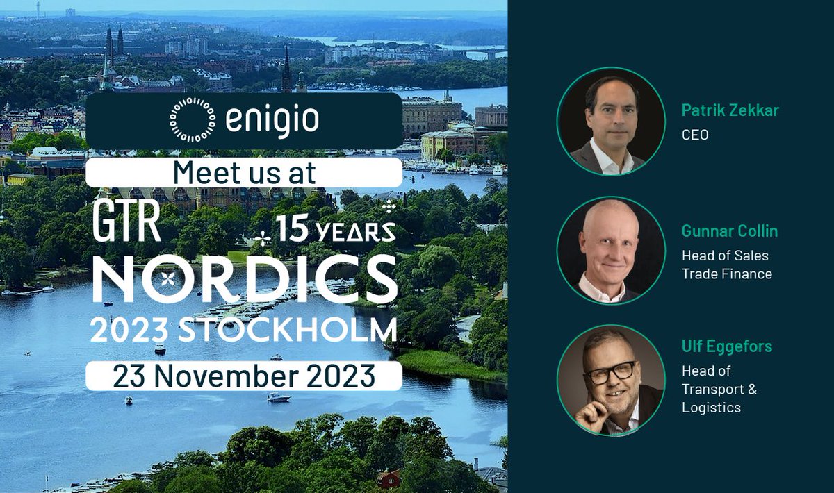 GTR Nordic will be back in Stockholm and Enigio's Patrik Zekkar, Gunnar Collin and Ulf Eggefors are looking forward to seeing you.
#gtr #mletr #paperlesstrade #reliablesystem #digitaltrade