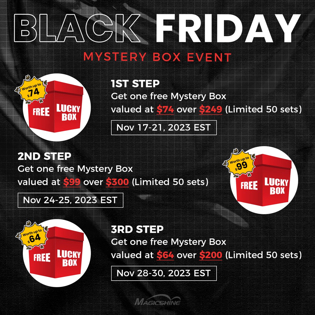 Magicshine Mystery Box Event revealed! Are you ready for that!
Which products are you targeting?
#Magicshine #sales #blackfriday #blackfridaydeals
